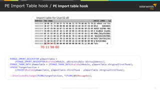 © 2018 SolarWinds MSP Canada ULC and UK Ltd. All rights reserved. 38
PE Import Table hook / PE Import table hook
Import table for User32.dll
70 11 98 00
 