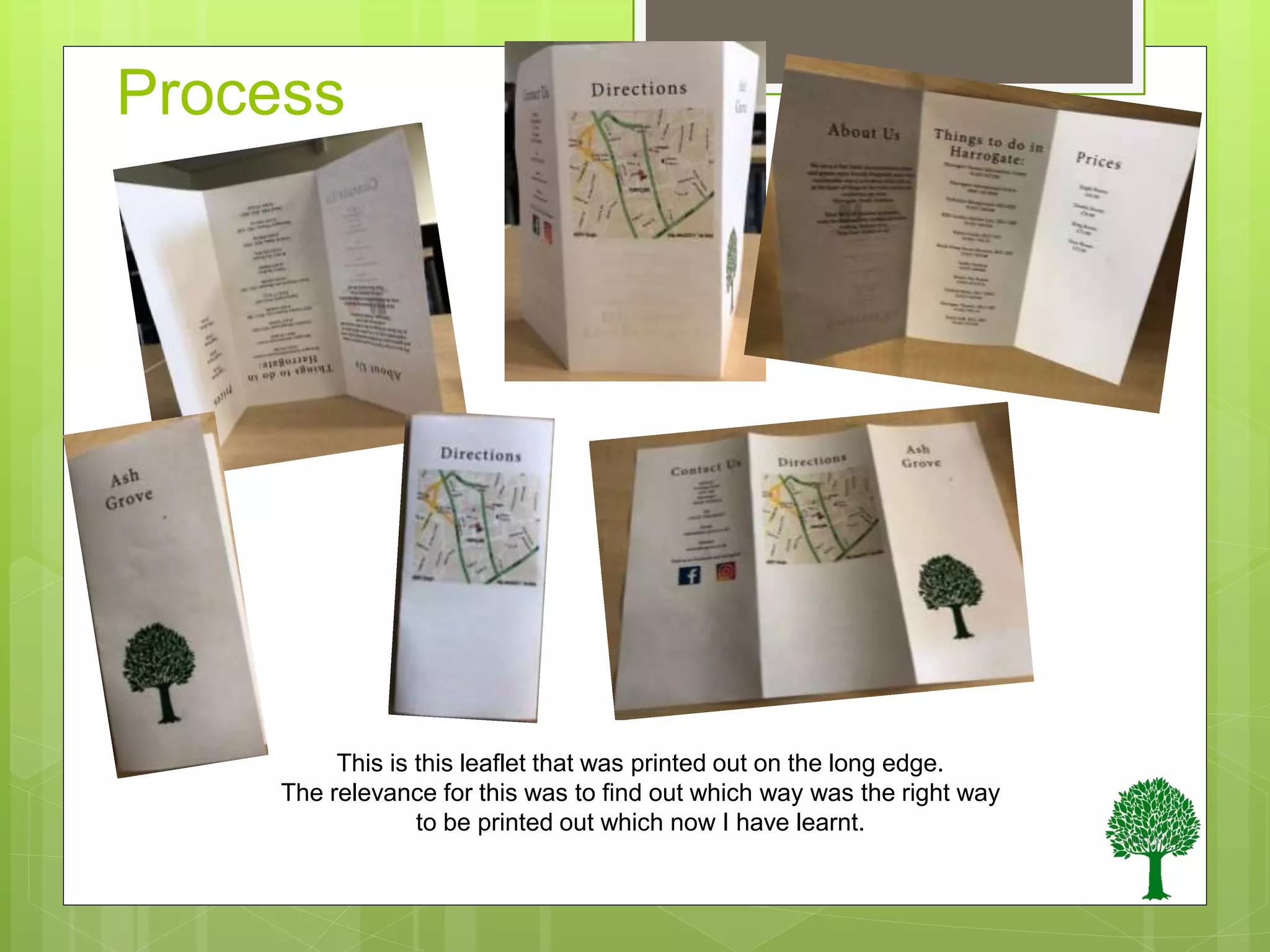 Process
This is this leaflet that was printed out on the long edge.
The relevance for this was to find out which way was the right way
to be printed out which now I have learnt.
 