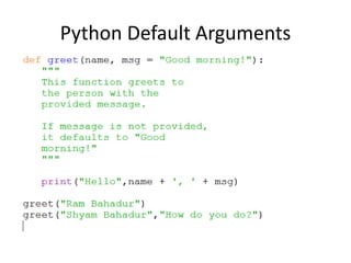 Python Default Arguments
 