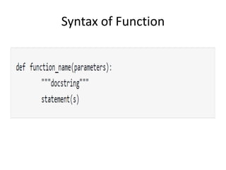 Syntax of Function
 