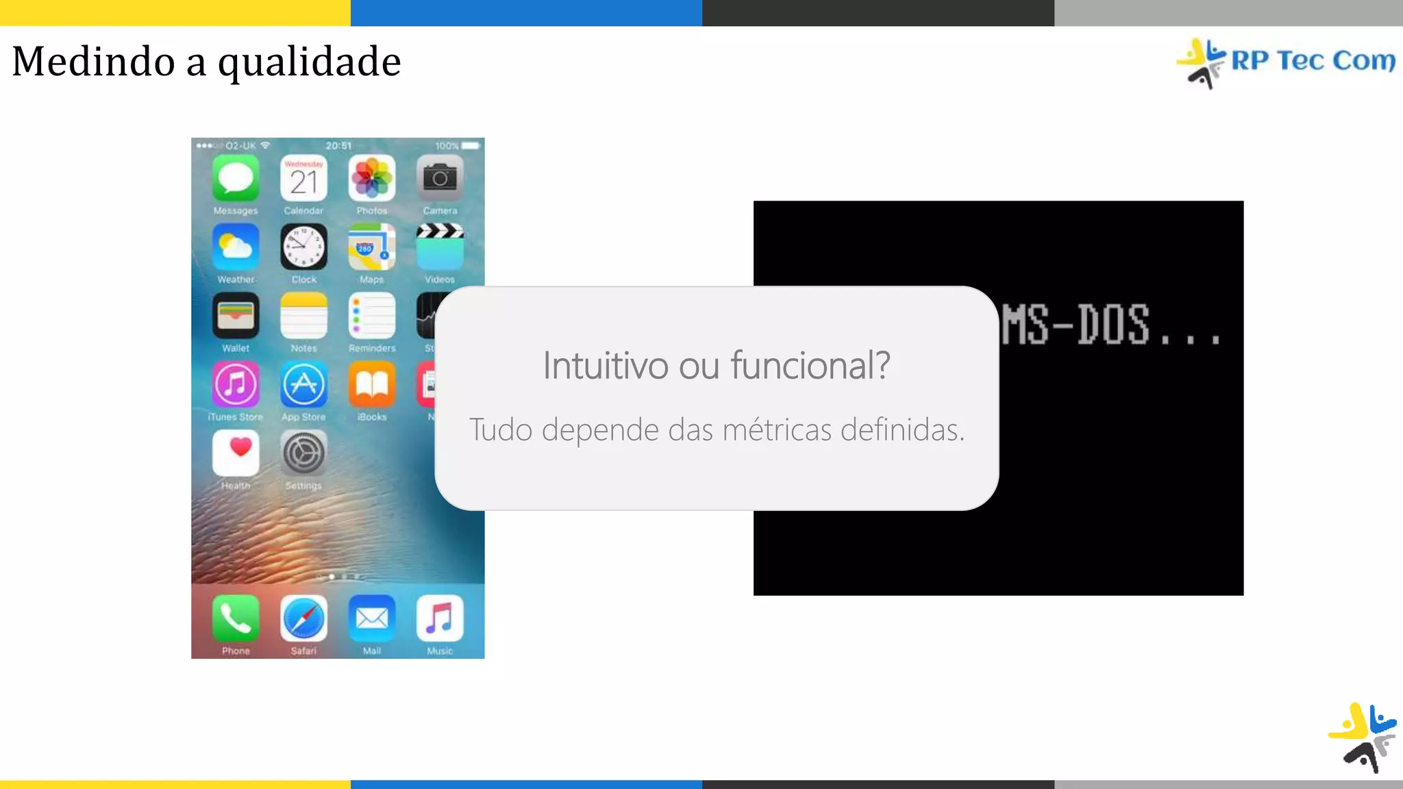 Medindo a qualidade
Intuitivo ou funcional?
Tudo depende das métricas definidas.
 