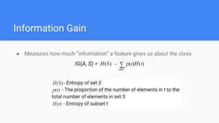 Information Gain
● Measures how much “information” a feature gives us about the class
 