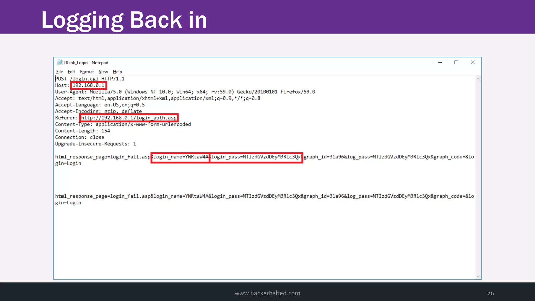 Logging Back in www.hackerhalted.com 26 