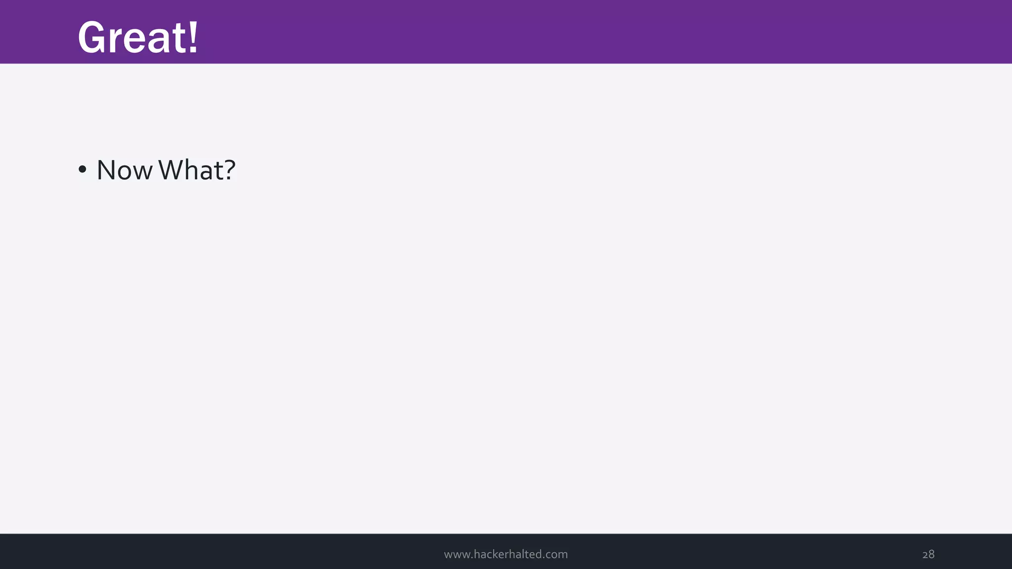 Great! www.hackerhalted.com 28 • NowWhat? 