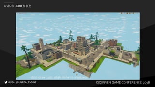 IGC(INVEN GAME CONFERENCE) 2018
다아나믹 HLOD 적용 전
~1800 draw calls, 484k tris (w/o shadows)
 