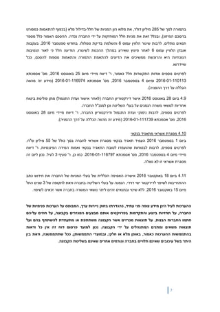 7
‫בתמורה‬‫לסך‬‫של‬285‫מיליון‬‫דולר‬,‫את‬‫מלוא‬‫הון‬‫המניות‬‫של‬‫חלל‬-‫בדילול‬‫מלא‬(‫בכפוף‬‫להתאמות‬‫כמפורט‬
‫בהסכם‬‫המיזוג‬,)‫ובכלל‬‫זאת‬‫את‬‫מניות‬‫חלל‬‫המוחזקות‬‫על‬‫ידי‬‫החברה‬‫נכדה‬‫מספר‬ ‫כלל‬ ‫האמור‬ ‫ההסכם‬ .
‫ש‬ ‫לרבות‬ ,‫מתלים‬ ‫תנאים‬‫עמוס‬ ‫הלווין‬ ‫יגור‬6‫בדיקת‬ ‫והשלמת‬‫מסלולו‬‫ספטמבר‬ ‫בחודש‬ .2016‫בעקבות‬ ,
‫עמוס‬ ‫הלוויין‬ ‫אובדן‬6‫לאור‬ ‫כי‬ ‫חלל‬ ‫הודיעה‬ ,‫לשיגורו‬ ‫ההכנות‬ ‫במהלך‬ ‫שאירע‬ ‫פיצוץ‬ ‫לאחר‬‫הנסיבות‬
‫ככל‬ ,‫להסכם‬ ‫נוספות‬ ‫והתאמות‬ ‫התמורה‬ ‫להתאמת‬ ‫הדיונים‬ ‫את‬ ‫ממשיכים‬ ‫והרוכשת‬ ‫היא‬ ‫הנוכחיות‬
‫שיידרשו‬.
‫לפרטים‬‫דיווח‬ '‫ר‬ ,‫כאמור‬ ‫חלל‬ ‫התקשרות‬ ‫אודות‬ ‫נוספים‬‫מיידי‬‫מיום‬25‫באוגוסט‬2016‫אסמכתא‬ '‫מס‬ ,
2016-01-110113‫ומיום‬4‫בספטמבר‬2016‫אסמכתא‬ '‫מס‬ ,2016-01-116974‫ז‬ ‫(מידע‬‫מהווה‬ ‫ה‬
.)‫ההפניה‬ ‫דרך‬ ‫על‬ ‫הכללה‬
4.9‫ביום‬28‫באוגוסט‬2016‫ביטוח‬ ‫פוליסת‬ ‫מתן‬ )‫התגמול‬ ‫ועדת‬ ‫אישור‬ ‫(לאחר‬ ‫החברה‬ ‫דירקטוריון‬ ‫אישר‬
.‫החברה‬ ‫למנכ"ל‬ ‫וכן‬ ‫השליטה‬ ‫בעלי‬ ‫על‬ ‫הנמנים‬ ‫משרה‬ ‫לנושאי‬ ‫אחריות‬
‫דיווח‬ '‫ר‬ ,‫החברה‬ ‫ודירקטוריון‬ ‫התגמול‬ ‫ועדת‬ ‫נימוקי‬ ‫לרבות‬ ,‫נוספים‬ ‫לפרטים‬‫מיידי‬‫מיו‬‫ם‬28‫באוגוסט‬
2016‫אסמכתא‬ '‫מס‬ ,2016-01-111739.)‫ההפניה‬ ‫דרך‬ ‫על‬ ‫הכללה‬ ‫מהווה‬ ‫זה‬ ‫(מידע‬
4.10‫בנקאי‬ ‫מתאגיד‬ ‫אשראי‬ ‫מסגרת‬
‫ביום‬1‫בספטמבר‬2016‫של‬ ‫כולל‬ ‫בסך‬ ‫לחברה‬ ‫אשראי‬ ‫מסגרת‬ ‫בנקאי‬ ‫תאגיד‬ ‫העמיד‬55.‫ש"ח‬ ‫מיליון‬
‫דיווח‬ '‫ר‬ ,‫הפיננסיות‬ ‫המידה‬ ‫ואמות‬ ‫בנקאי‬ ‫התאגיד‬ ‫לטובת‬ ‫שהועמדו‬ ‫לבטוחות‬ ‫לרבות‬ ,‫נוספים‬ ‫לפרטים‬
‫מיום‬ ‫מיידי‬4‫בספטמבר‬2016‫אסמכתא‬ '‫מס‬ ,2016-01-116797‫סעיף‬ '‫ר‬ ,‫כן‬ ‫כמו‬ .3‫לעיל‬.‫לי‬ ‫נכון‬‫זה‬ ‫ום‬
.‫נוצלה‬ ‫לא‬ ‫זו‬ ‫אשראי‬ ‫מסגרת‬
4.11‫ביום‬18‫באוקטובר‬2016‫כתב‬ ‫חידוש‬ ‫את‬ ‫החברה‬ ‫של‬ ‫המניות‬ ‫בעלי‬ ‫של‬ ‫הכללית‬ ‫האסיפה‬ ‫אישרה‬
‫של‬ ‫לתקופה‬ ‫וזאת‬ ‫בחברה‬ ‫השליטה‬ ‫בעלי‬ ‫על‬ ‫הנמנה‬ ,‫דוידי‬ ‫ישי‬ ‫לדירקטור‬ ‫לשיפוי‬ ‫ההתחייבות‬3‫החל‬ ‫שנים‬
‫מיום‬15‫באוקטובר‬2016‫ליתר‬ ‫זהים‬ ‫ובתנאים‬ ‫שינוי‬ ‫ללא‬ ,.‫לשיפוי‬ ‫זכאים‬ ‫אשר‬ ‫בחברה‬ ‫המשרה‬ ‫נושאי‬
‫של‬ ‫פנימיות‬ ‫הערכות‬ ‫על‬ ‫המבוסס‬ ,‫ערך‬ ‫ניירות‬ ‫בחוק‬ ‫כהגדרתו‬ ,‫עתיד‬ ‫פני‬ ‫צופה‬ ‫מידע‬ ‫הינן‬ ‫לעיל‬ ‫ההערכות‬
‫אותם‬ ‫בפרויקטים‬ ‫והתקדמות‬ ‫ביצוע‬ ‫תחזיות‬ ‫על‬ ,‫החברה‬‫מבצעים‬‫המגזרים‬‫עליהם‬ ‫חוזים‬ ‫על‬ ,‫בקבוצה‬
‫הבנות‬ ‫החברות‬ ‫חתמו‬,‫בהם‬ ‫להשתתף‬ ‫מתעתדת‬ ‫או‬ ‫משתתפת‬ ‫הקבוצה‬ ‫אשר‬ ‫מכרזים‬ ‫תוצאות‬ ‫על‬‫ועל‬
‫הקבוצה‬ ‫ידי‬ ‫על‬ ‫המתנהלים‬ ‫ומתנים‬ ‫משאים‬ ‫תוצאות‬‫ודאות‬ ‫כל‬ ‫אין‬ ‫זה‬ ‫דוח‬ ‫פרסום‬ ‫למועד‬ ‫נכון‬ .
‫ההער‬ ‫בהתממשות‬‫כ‬,‫כאמור‬ ‫ות‬‫שתתמ‬ ‫ככל‬ ,‫התממשותן‬ ‫ובמועדי‬ ,‫חלקי‬ ‫או‬ ‫מלא‬ ‫באופן‬‫מ‬‫בין‬ ‫וזאת‬ ,‫שנה‬
‫היתר‬‫בש‬‫ל‬‫תלויים‬ ‫שאינם‬ ‫עיכובים‬.‫הקבוצה‬ ‫בשליטת‬ ‫שאינם‬ ‫אחרים‬ ‫וגורמים‬ ‫בחברה‬
 