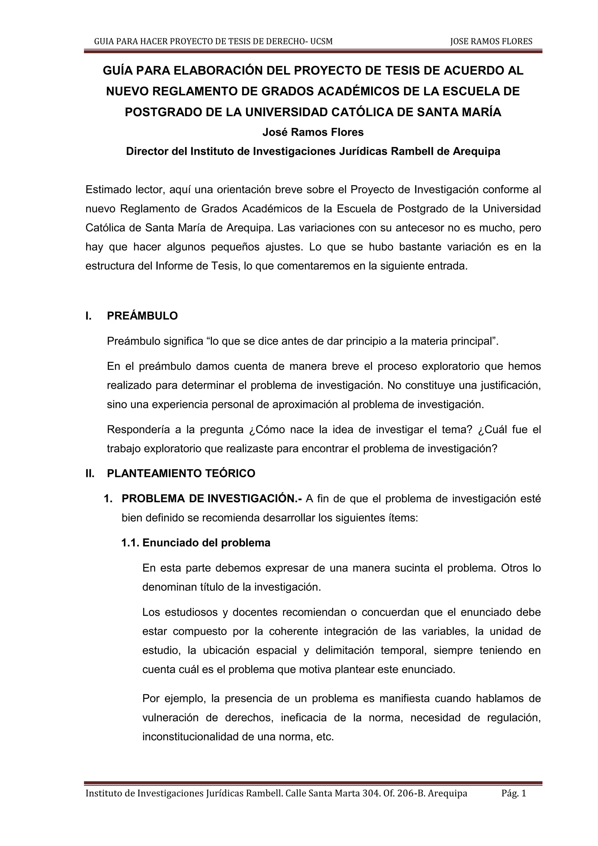 GUÍA PARA ELABORAR PROYECTO DE TESIS. POST GRADO UCSM-2019 | PDF
