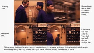 Starting
shot.
Reframing in
preparation
for them to
leave the
scene.
Reframed
shot.
Characters
can now
enter the
‘new shot’
and walk
along a
straight line.
This ensured that the characters are not moving through the scene as it pans, but rather staying in line with
visual story telling and only moving through a frame that has already been locked in place.
1. 2.
3. 4.
 