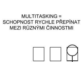 MULTITASKING =
SCHOPNOST RYCHLE PŘEPÍNAT
MEZI RŮZNÝMI ČINNOSTMI
 