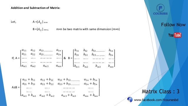 Matrix addition subtraction class 3 matrix basic