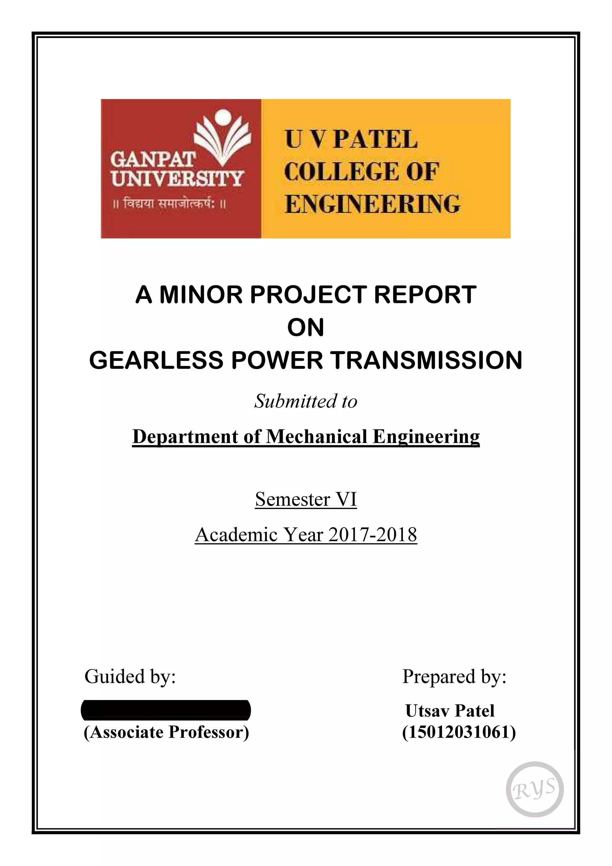 Gearless Power Transmission Project Report PDF