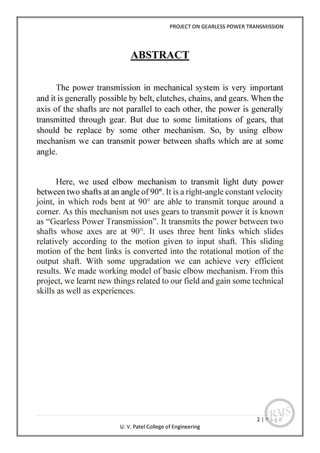 Gearless Power Transmission Project Report