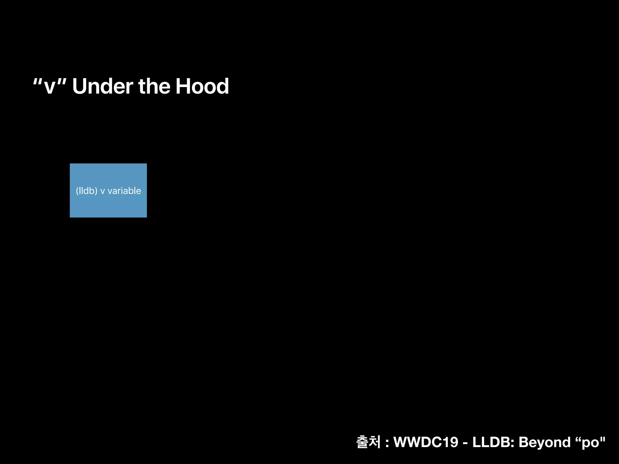 “v” Under the Hood
(lldb) v variable
: WWDC19 - LLDB: Beyond “po"
 