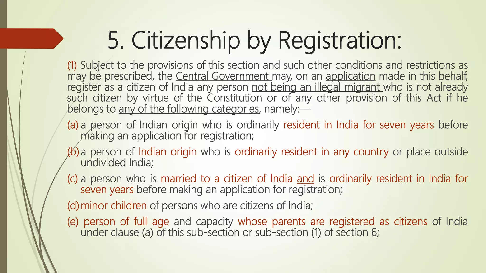 Citizenship under Indian Constitution and Citizenship act 1955 | PPTX