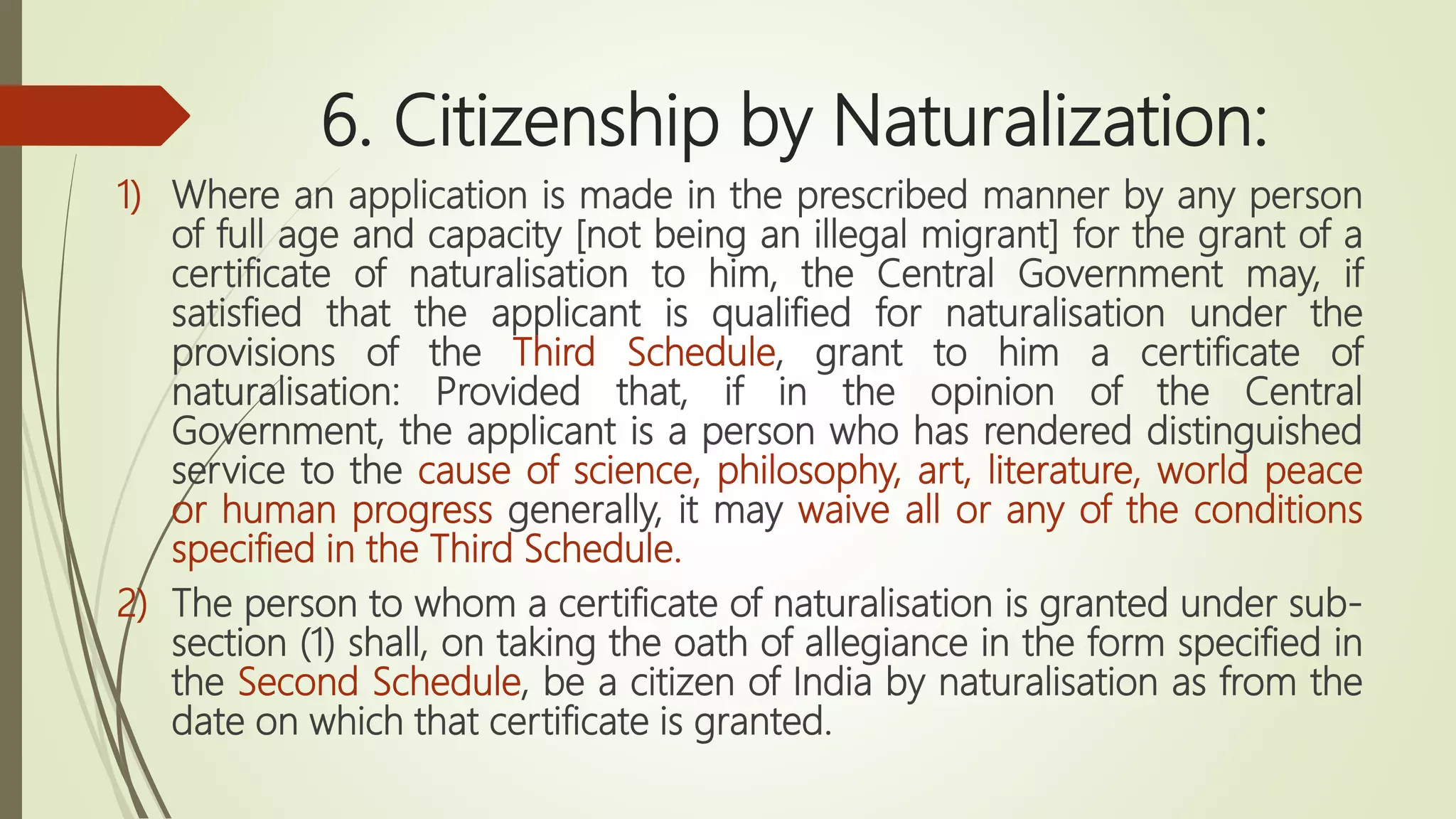 Citizenship under Indian Constitution and Citizenship act 1955 | PPTX