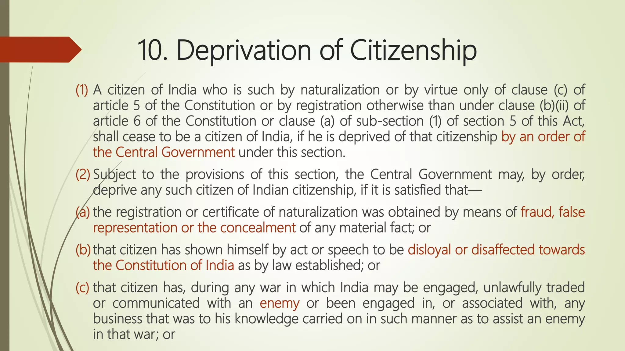 Citizenship under Indian Constitution and Citizenship act 1955 | PPTX