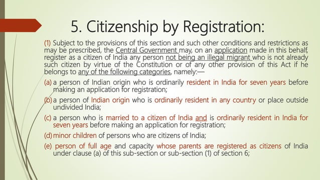 Citizenship under Indian Constitution and Citizenship act 1955 | PPTX ...