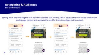 26
Retargeting & Audiences
Best practice tactics
Serving an ad and directing the user would be the ideal user journey. This is because the user will be familiar with
landing page content and removes the need for them to navigate to the content.
 