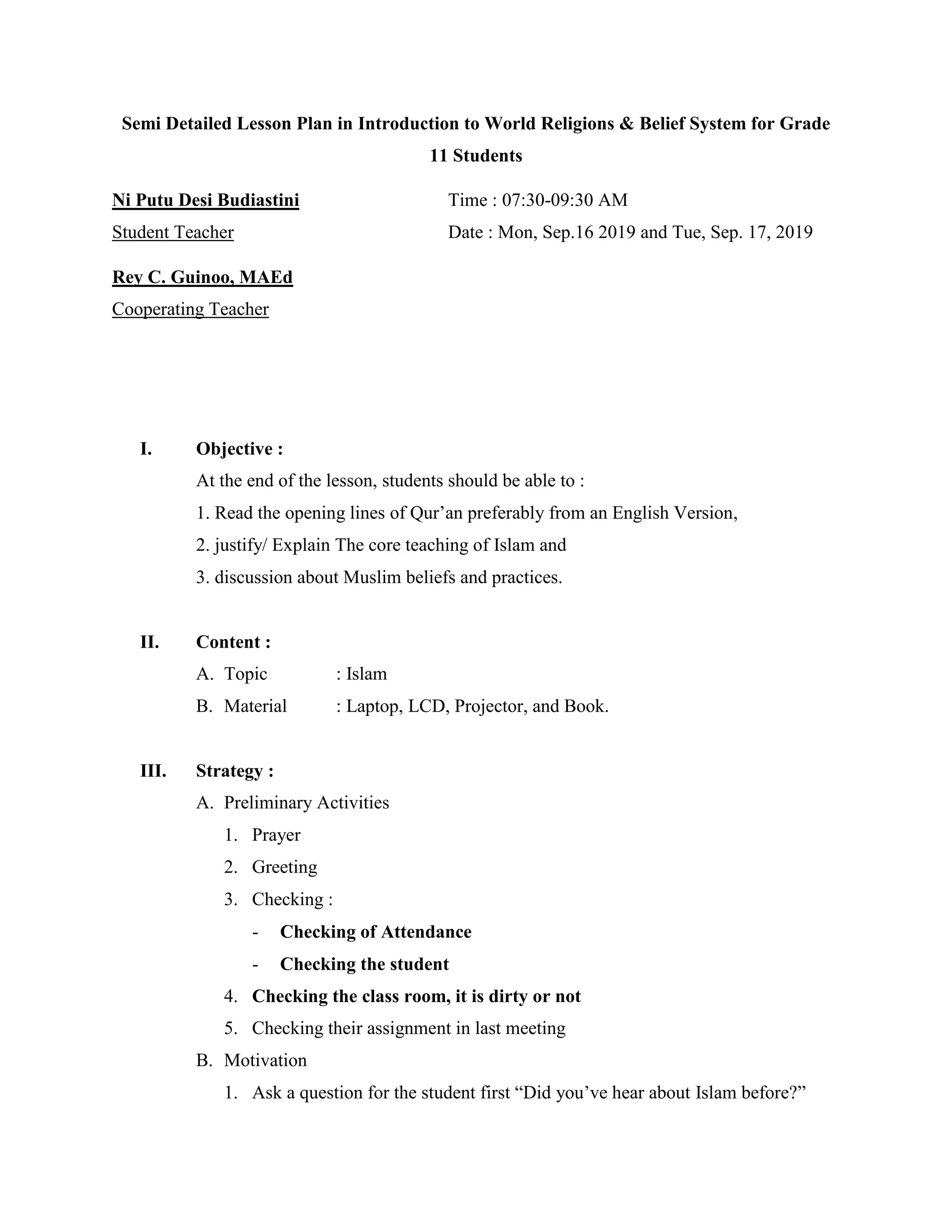 3.lesson plan islam in literature for grade 11 students | PDF