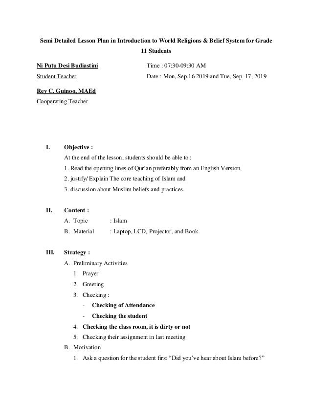 3 Lesson Plan Islam In Literature For Grade 11 Students