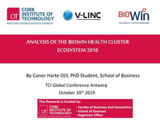 ANALYSIS OF THE BIOWIN HEALTH CLUSTER
ECOSYSTEM 2018
By Conor Harte OLY, PhD Student, School of Business
TCI Global Conference Antwerp
October 10th 2019
 