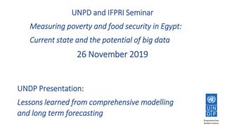 UNPD and IFPRI Seminar
Measuring poverty and food security in Egypt:
Current state and the potential of big data
26 November 2019
UNDP Presentation:
Lessons learned from comprehensive modelling
and long term forecasting
 