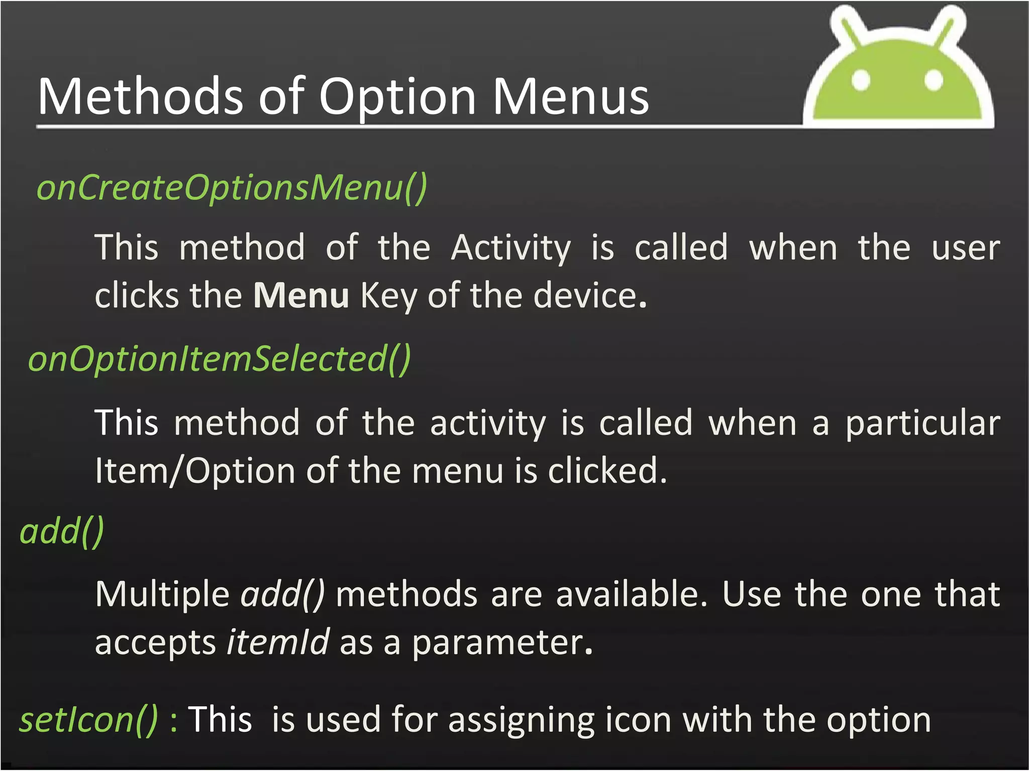 android menus | PPT
