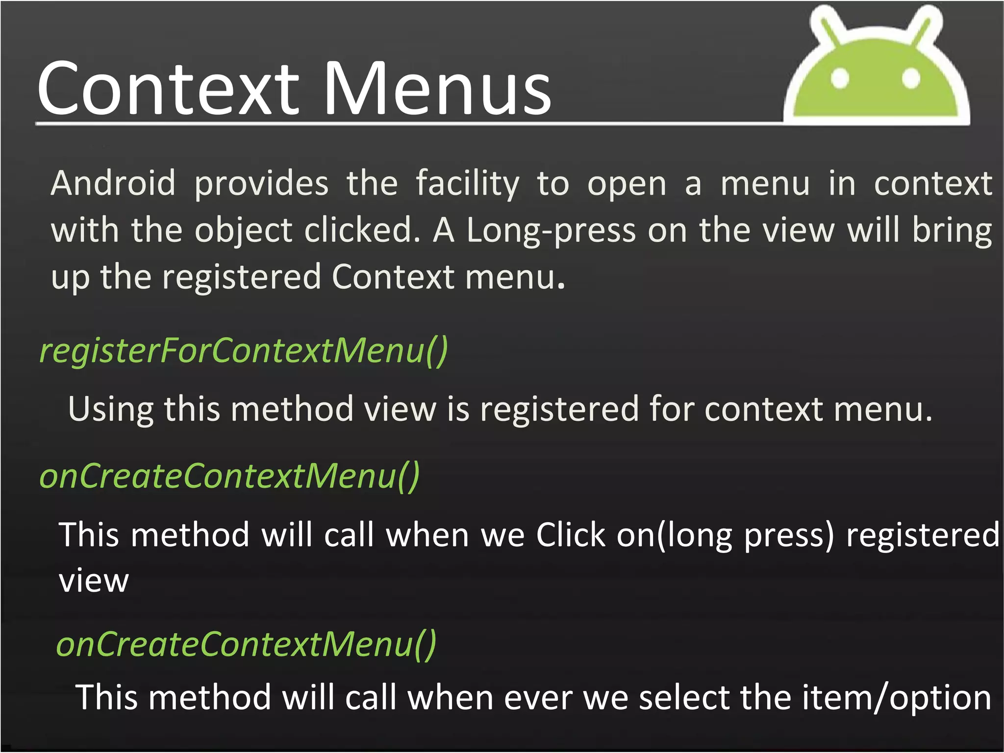 android menus | PPT