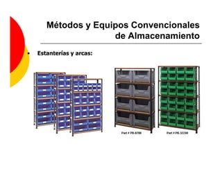 Métodos y Equipos Convencionales
                     de Almacenamiento
•   Estanterías y arcas:
 