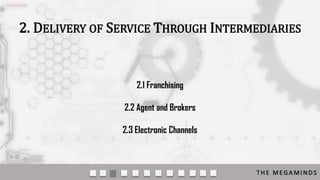 2. DELIVERY OF SERVICE THROUGH INTERMEDIARIES

2.1 Franchising

2.2 Agent and Brokers
2.3 Electronic Channels

THE MEGAMINDS

 