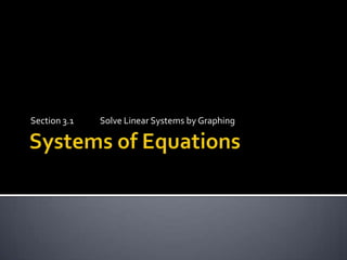 Systems of Equations Section 3.1        	Solve Linear Systems by Graphing 