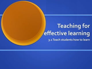 Teaching for effective learning 3.1 Teachstudents how to learn 