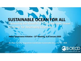 SUSTAINABLE OCEAN FOR ALL
Harnessing the Benefits of the Sustainable Ocean
Economy for Developing Countries
Water Governance Initiative - 13th Meeting, 9-10 January 2020
Dr. Piera Tortora, Programme Coordinator Sustainable Ocean for All - DCD
 