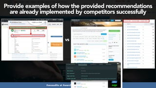 #seoaudits at #searchnorwich by @aleyda from @orainti
Provide examples of how the provided recommendations
are already implemented by competitors successfully
vs
 