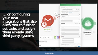 #seoaudits at #searchnorwich by @aleyda from @orainti
… or configuring
your own
integrations that also
allow you to further
set tasks and assign
them already using
third-party systems
Integromat
 