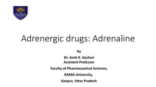 Adrenergic drugs: Adrenaline
by
Dr. Amit K. Keshari
Assistant Professor
Faculty of Pharmaceutical Sciences,
RAMA University,
Kanpur, Uttar Pradesh
 