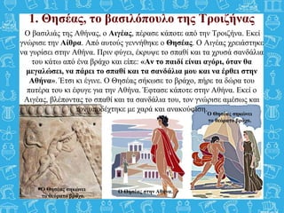 Ο βασιλιάς της Αθήνας, ο Αιγέας, πέρασε κάποτε από την Τροιζήνα. Εκεί
γνώρισε την Αίθρα. Από αυτούς γεννήθηκε ο Θησέας. Ο ...