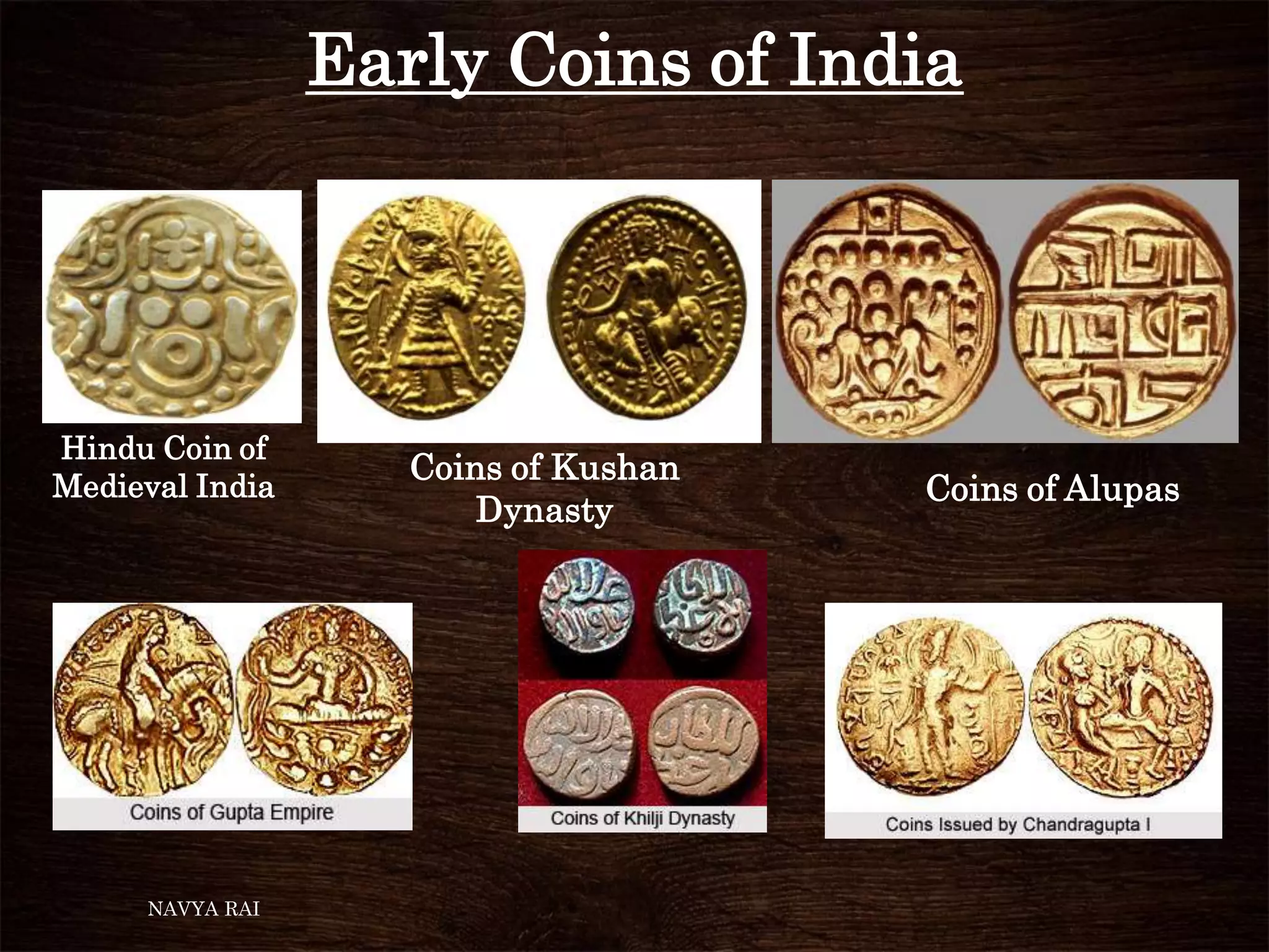 Early Coins of India
NAVYA RAI
Coins of Alupas
Hindu Coin of
Medieval India
Coins of Kushan
Dynasty
 