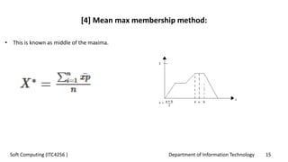 Department of Information Technology 15Soft Computing (ITC4256 )
[4] Mean max membership method:
• This is known as middle of the maxima.
 