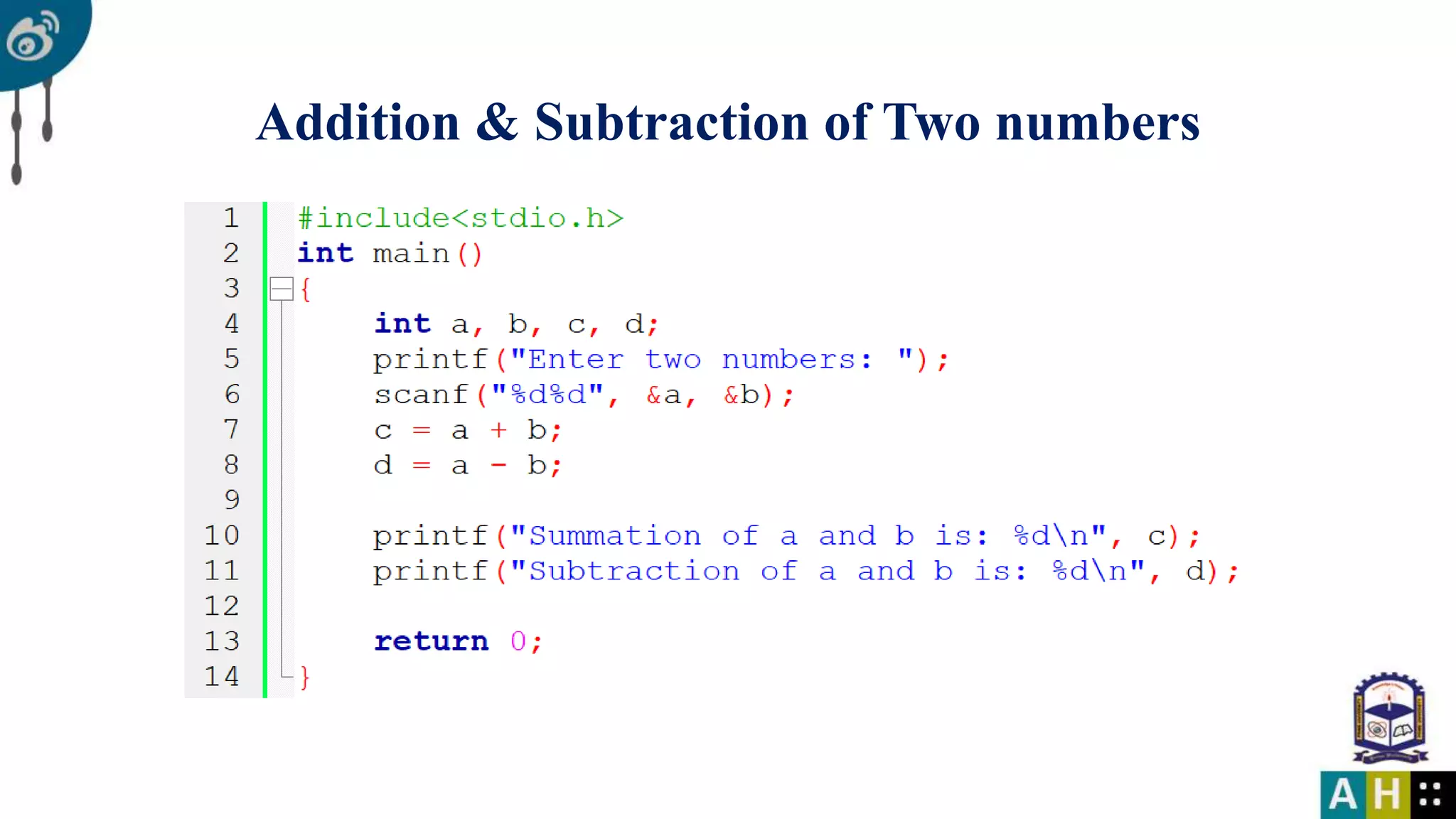Addition & Subtraction of Two numbers