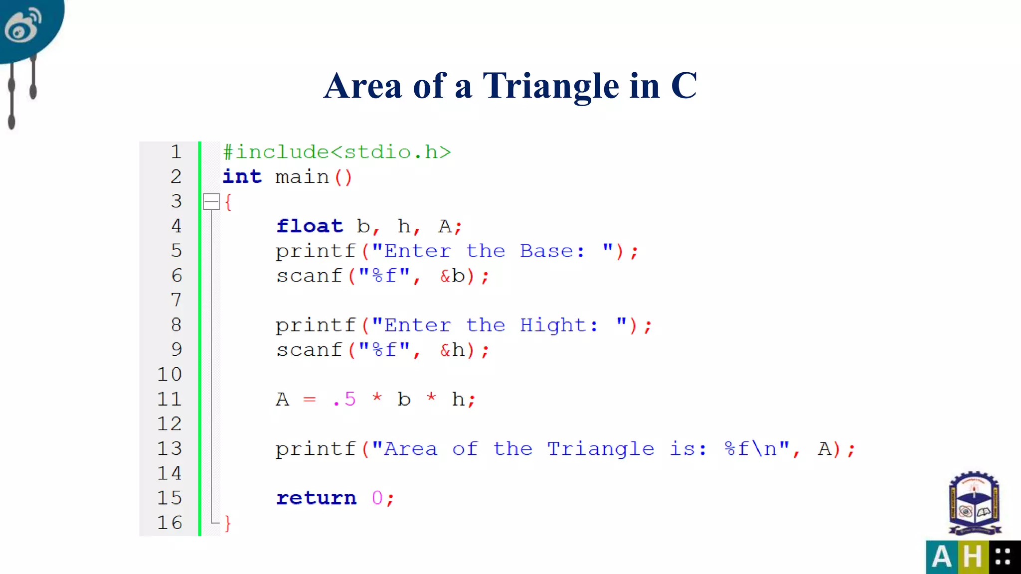 Area of a Triangle in C