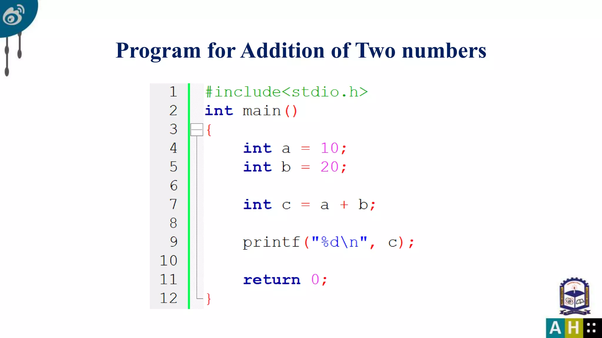 Program for Addition of Two numbers