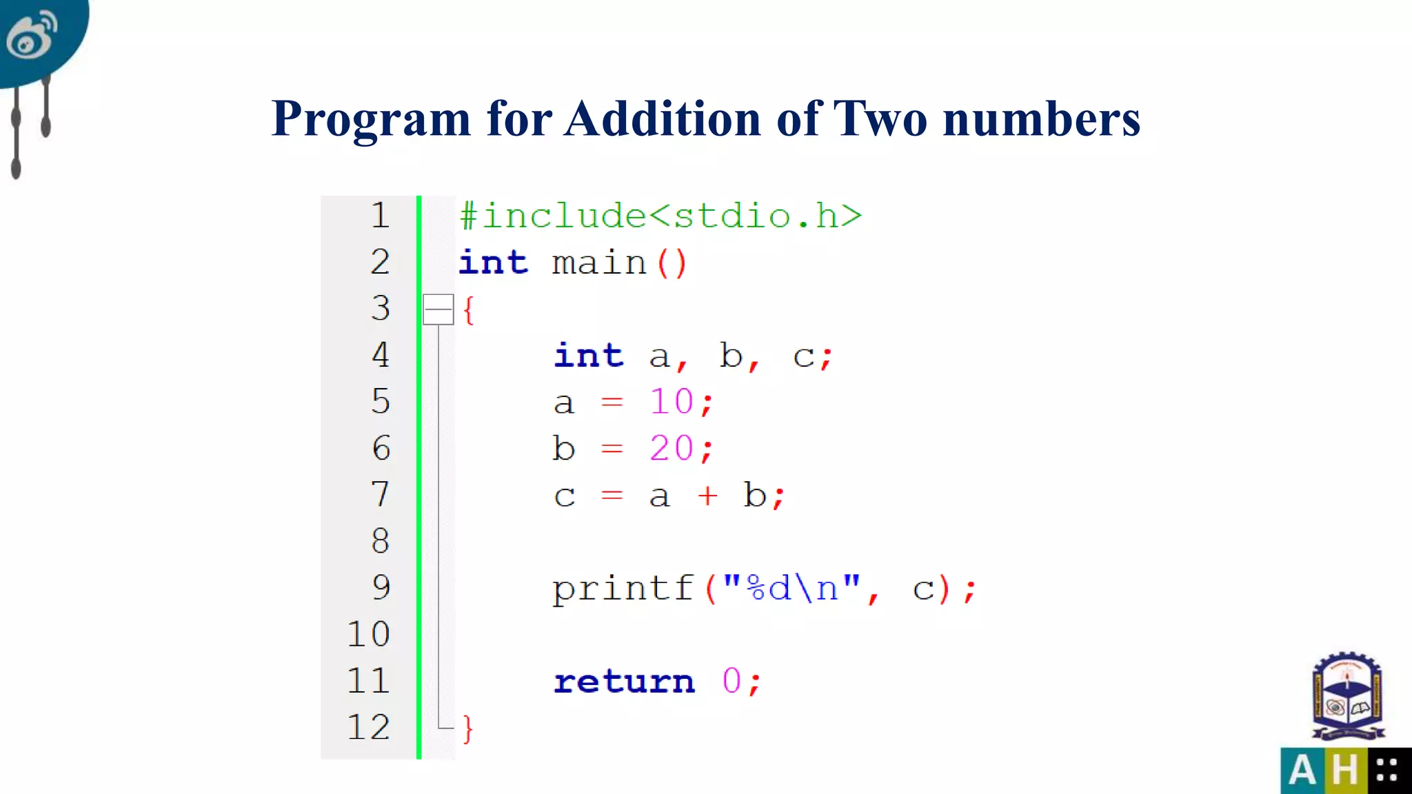 Program for Addition of Two numbers