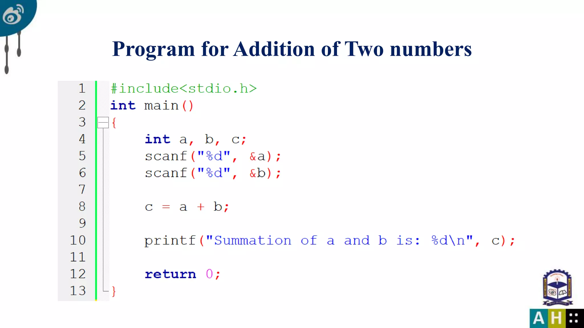Program for Addition of Two numbers