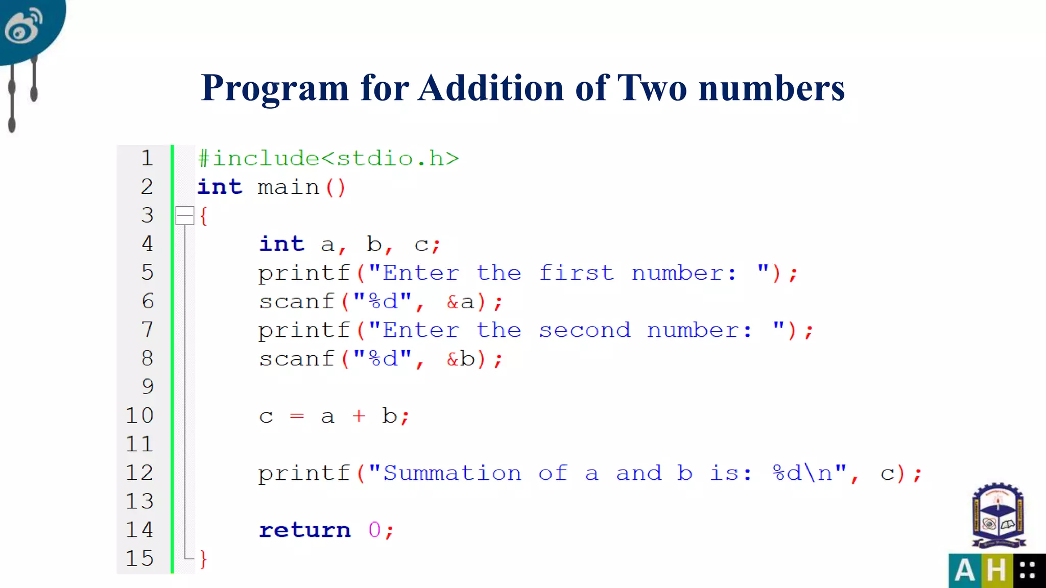 Program for Addition of Two numbers