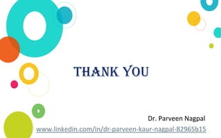 Thank You
Dr. Parveen Nagpal
www.linkedin.com/in/dr-parveen-kaur-nagpal-82965b15
 