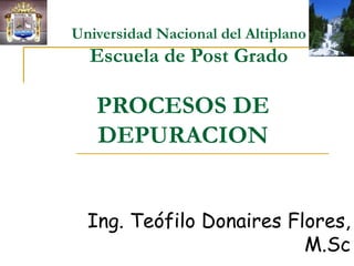 PROCESOS DE
DEPURACION
Ing. Teófilo Donaires Flores,
M.Sc
Universidad Nacional del Altiplano
Escuela de Post Grado
 