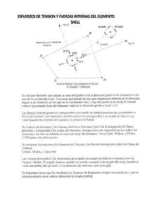 ESFUERZOS DE TENSION Y FUERZAS INTERNAS DEL ELEMENTO
SHELL
 