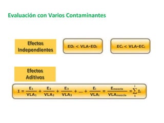 Evaluación con Varios Contaminantes
Efectos
Independientes
Efectos
Aditivos
 