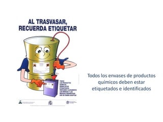 Todos los envases de productos
químicos deben estar
etiquetados e identificados
 